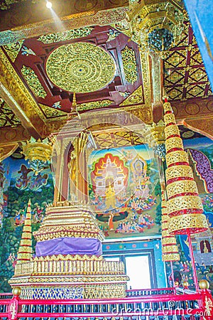Beautiful interior inside the Chiang Mai City Pillar or Sao Inthakhin located at Wat Chedi Luang in Chiang Mai, Thailand. Stock Photo