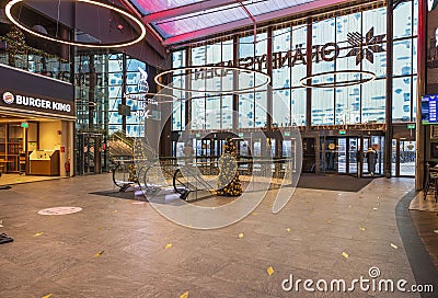 Beautiful interior view of Christmas decorated shopping center. Europe. Editorial Stock Photo