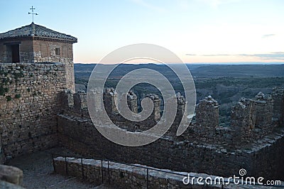 Beautiful Interior Walls Of The Collegiate Castle In Alquezar. Landscapes, Nature, History, Architecture. December 28, 2014. Editorial Stock Photo