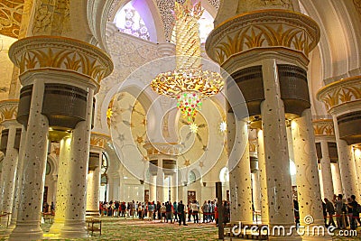 BEAUTIFUL INTERNAL VIEW of the largest mosque of UAE, SHEIK ZAYED GRAND MOSQUE located in ABU-DHABI Editorial Stock Photo