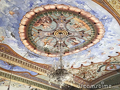 Beautiful intricate painting on the ceiling in Mysore Palace Editorial Stock Photo