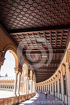 Beautiful intricate wooden ceiling on a majestic curved palacial walkway. Editorial Stock Photo