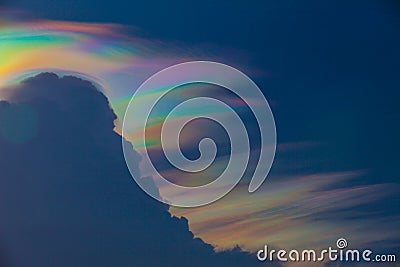 Beautiful iridescent cloud, Irisation or rainbow cloud Stock Photo