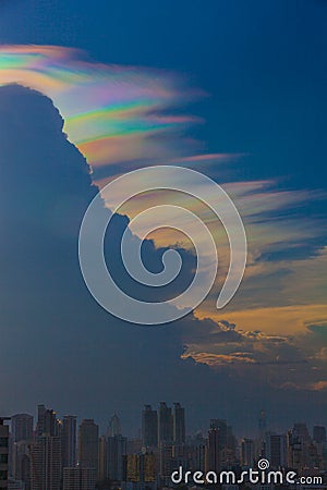 Beautiful iridescent cloud, Irisation or rainbow cloud Stock Photo