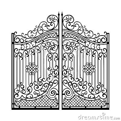 Beautiful iron ornament gates. Black on white Vector Illustration