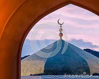 Beautiful Islam sign moon on masque with evening sky background Stock Photo