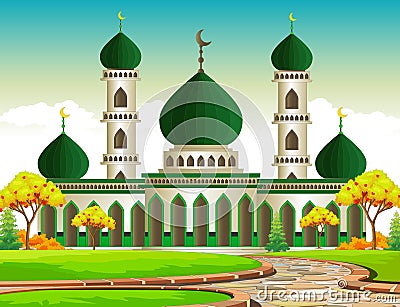 Beautiful Islamic Mosque Cartoon Isolated Vector Illustration