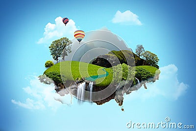 Beautiful island floating on blue sky Stock Photo