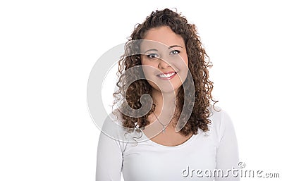 Beautiful isolated young woman with natural curls. Stock Photo