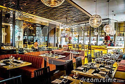 Beautiful Italian restaurant interior in Jakarta, Indonesia Editorial Stock Photo