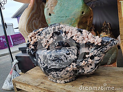 Chinese beautiful jade ornamental stone furnishings works of art Editorial Stock Photo