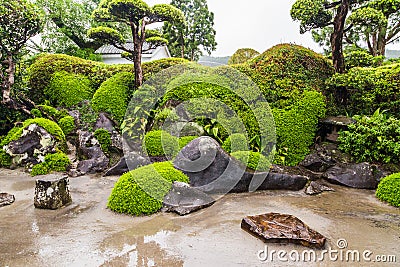 Beautiful Japanese garden in Chiran Samurai district in Kagoshima, Japan Stock Photo