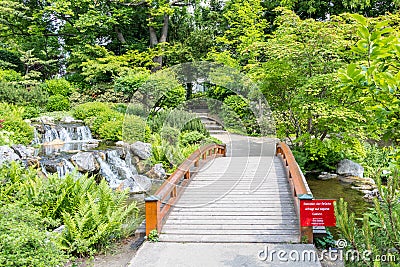 Beautiful Japanese garden and wooden bridge Editorial Stock Photo