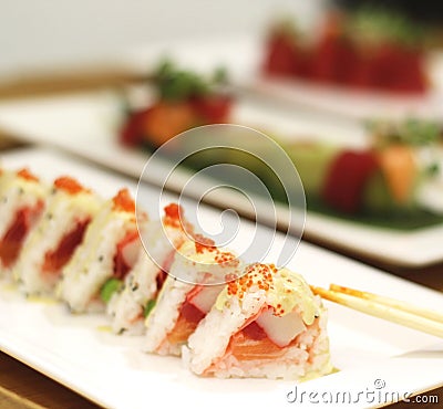 Beautiful Japanese rolls on the table Stock Photo