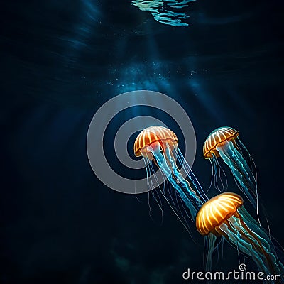 Beautiful jellyfish under the sea - ai generated image Stock Photo