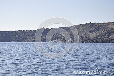 Santorini, 2nd september: Sailing boat journay in the Santorini Caldera Editorial Stock Photo