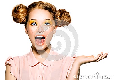 Beautiful joyful teen girl with freckles Stock Photo