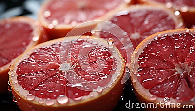 Beautiful, juicy slices of grapefruit covered in clear drops of pure water Stock Photo