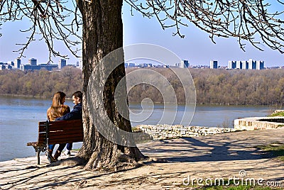 Beautiful Kalemegdan Park on a Sunny, Winter`s Day - Two Lovers Sitting on a Bench Editorial Stock Photo