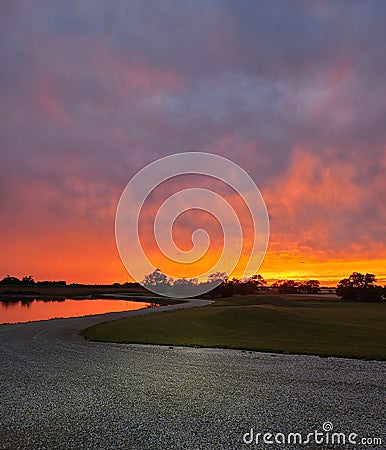 Beautiful Kansas Road and Sunset Landscape Stock Photo