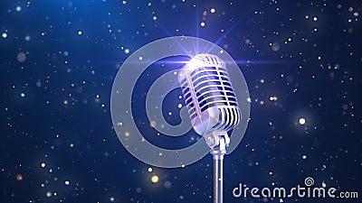 Beautiful Karaoke Background with an Old Fashioned Microphone and Magic Particles, 3d Render Editorial Stock Photo