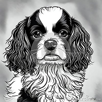 Beautiful king charles cavalier dog illustration - ai generated image Cartoon Illustration