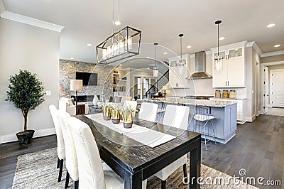 Beautiful kitchen in luxury modern contemporary home interior with island and chairs Stock Photo