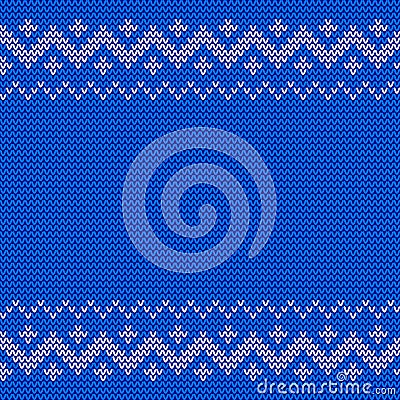 Beautiful knitted blue jacquard seamless pattern. Vector Illustration