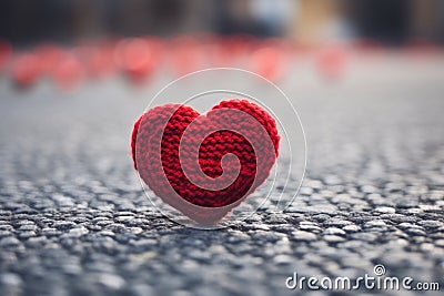 Beautiful Knitted red heart shape on background Stock Photo
