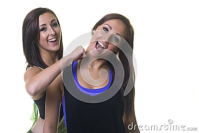 Beautiful knock out twins play fighting Stock Photo