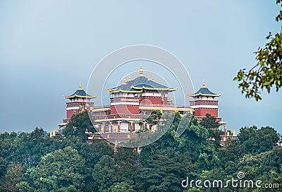 The beautiful Kopan Monastery architecture building is also known for its Khachoe Ghakyil Ling Nunnery. Kathmandu, Nepal. Stock Photo