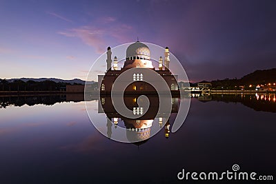 Beautiful Kota Kinabalu city mosque at dawn in Sabah, Malaysia Stock Photo