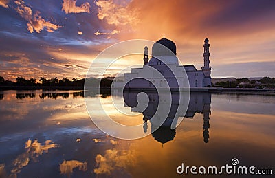 Beautiful Kota Kinabalu city mosque at sunrise in Sabah, Malaysia Stock Photo