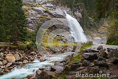 Beautiful Krimml waterfall and mountain stream on Tauern Nation Stock Photo