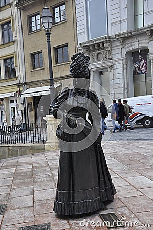 Oviedo, 18th april: La Regenta Sculpture from Plaza de la Catedral Square of Oviedo City in Spain Editorial Stock Photo