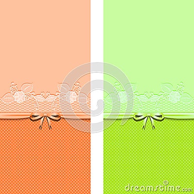 Beautiful lace banners with bow. Suitable for wedding invitation or greeting card. Vector Illustration