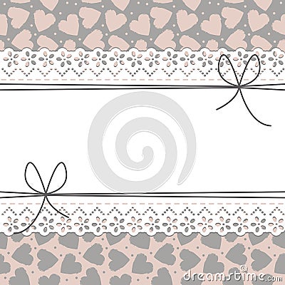 Beautiful lace frame with cute hearts, bows and polka dots Vector Illustration