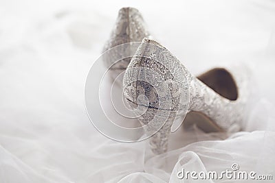 Beautiful lace shoes for bride Stock Photo
