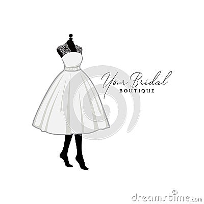 Beautiful Laces Short Gown, Bridal Boutique Logo, Bridesmaid Gown Logo Vector Design Vector Illustration