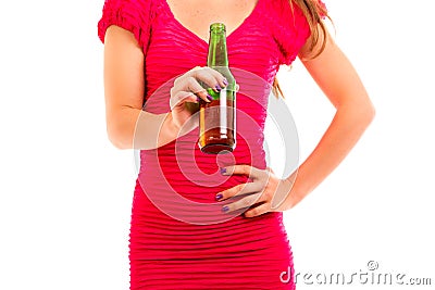 Lady, In Dress While Holding A Bottle Of Drink Stock Images - Image ...