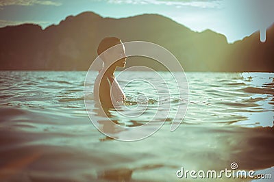 Beautiful lady in sea Stock Photo