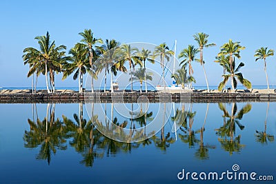 Beautiful laguna with palm trees, blue sky Stock Photo