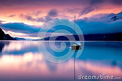 beautiful lake Brienz at sunset Switzerland Stock Photo