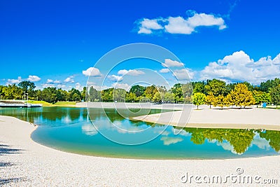 Beautiful lake Bundek in park in autumn in Zagreb, Croatia Stock Photo