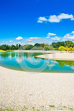 Beautiful lake Bundek in park in autumn in Zagreb, Croatia Stock Photo