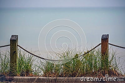 Lake Michigan Behind Roped Fencing Stock Photo