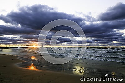 A Beautiful Lake Michigan Sunset Stock Photo