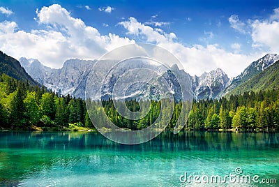 Beautiful lake with mountains in the background Stock Photo