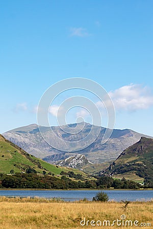 Portrait view of Snowdon mountain, from lake Nantlle, Wales Stock Photo