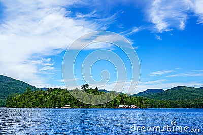 Beautiful Lake Placid in New York Stateâ€™s Adirondack Mountains Stock Photo